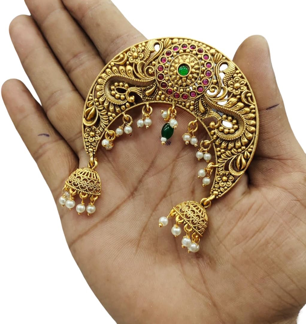 KGR Splash FLower Design Green Bead Brooch Hair Pin JAda Billai For Hair-image-26