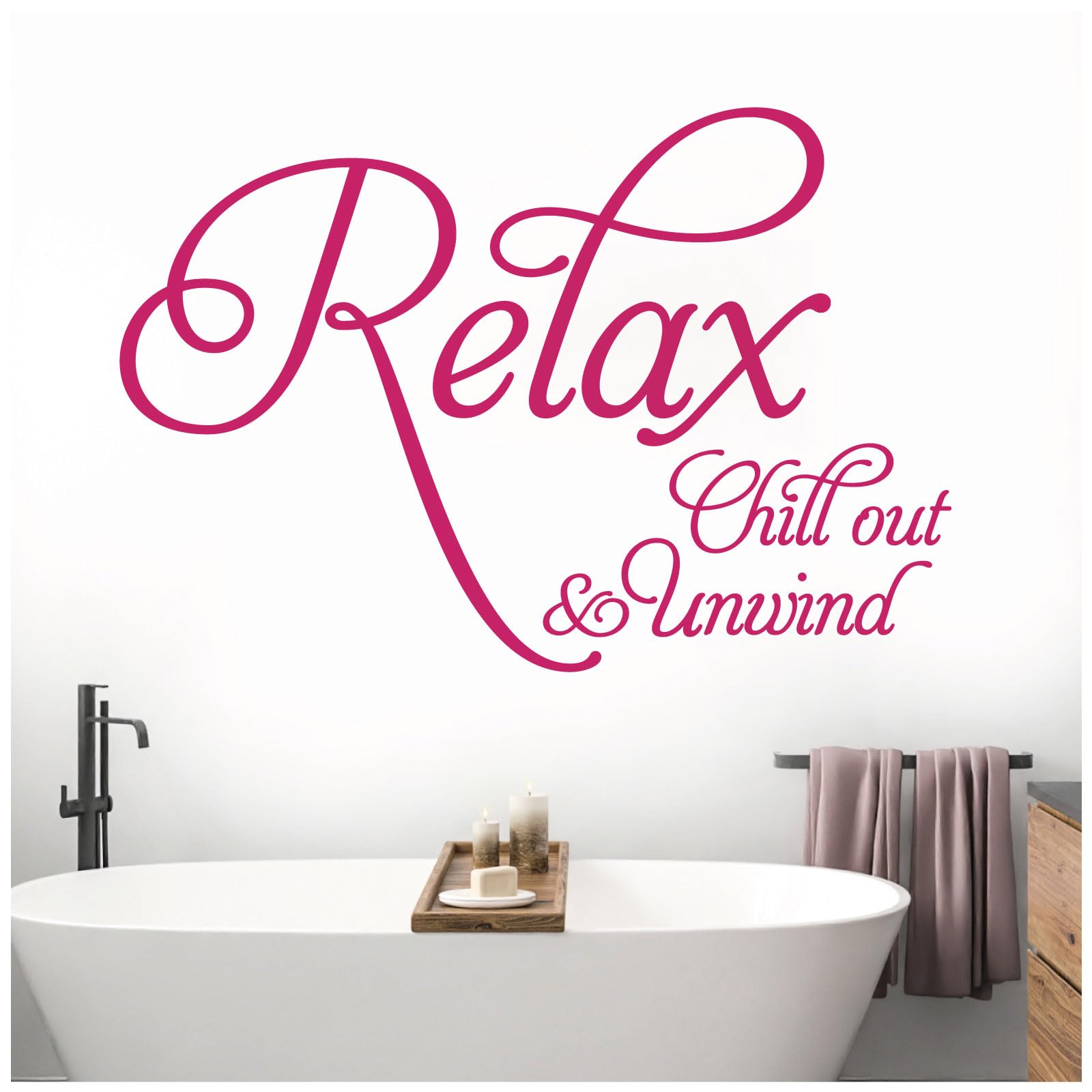 Relax, Chill Out, Unwind - Bathroom, Spa Wall Quote, Decal Wall Art Sticker [Large] [Magenta] — image 1
