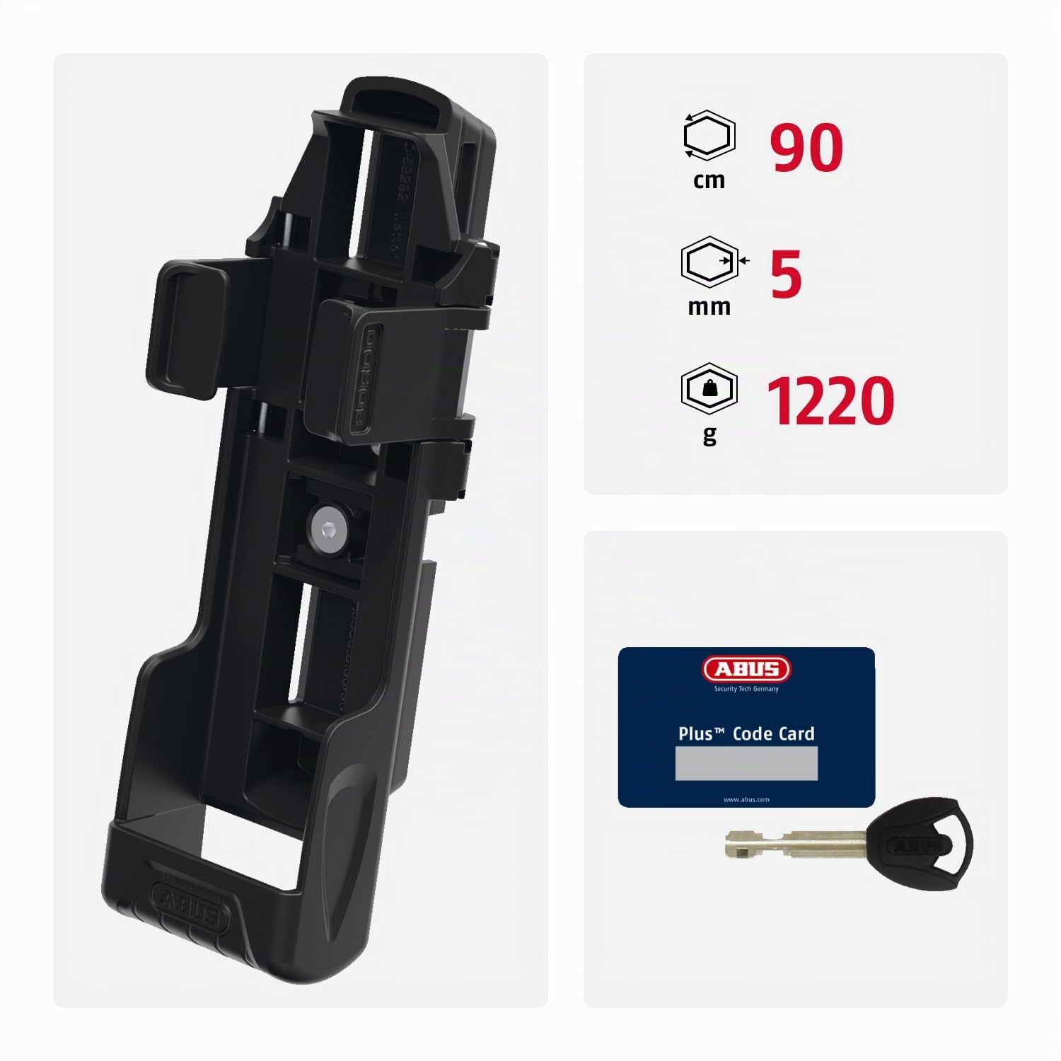 Candado Plegable ABUS Bordo 6000K con Soporte para candado SH - Candado de Bicicleta con Cilindro XPlus de Alta protección contra manipulaciones - Nivel de Seguridad ABUS 10