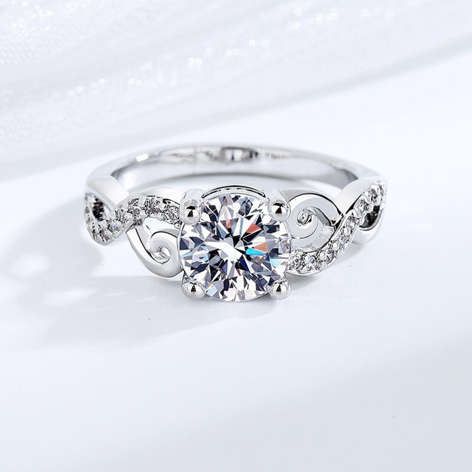 Obrączki ślubne dla kobiet białe złoto pierścionek damski 18K laboratoryjny diament nieskończoność z cyrkonią rozmiar H 1/2 moda dla siostry biżuteria na Święto Dziękczynienia