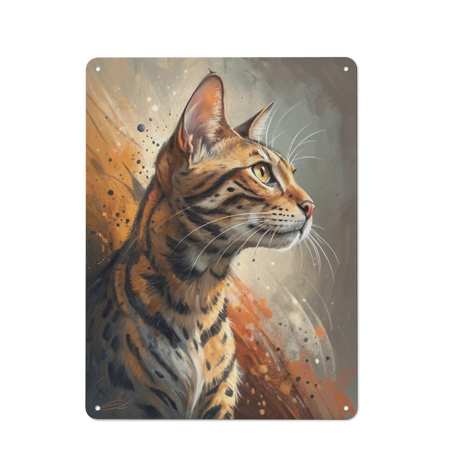 Elegant Bengal Cat Portrait Classic Metal Wall Decor 40x30cm, Metal Wall Plaque for Hobby Room, Office, Lounge Or Living Room