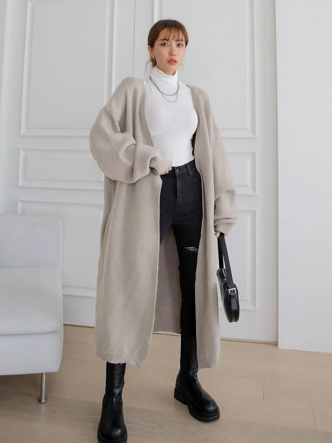 Women's Trench Coat Casual Drop Shoulder Long Cardigan Long Sleeve Classic Overcoat
