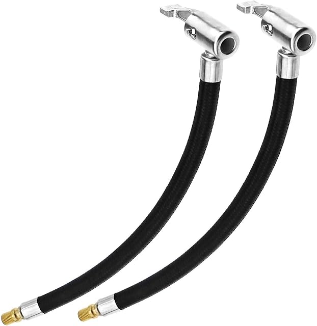 VIPMOON 2 Pcs Inflator Pump Hose Adapter With Locking Air Tyre Tire Chuck, Braided Flexible Tyre Portable Valve Clip for Motorcycle Car Bicycle Pipe Air Tool