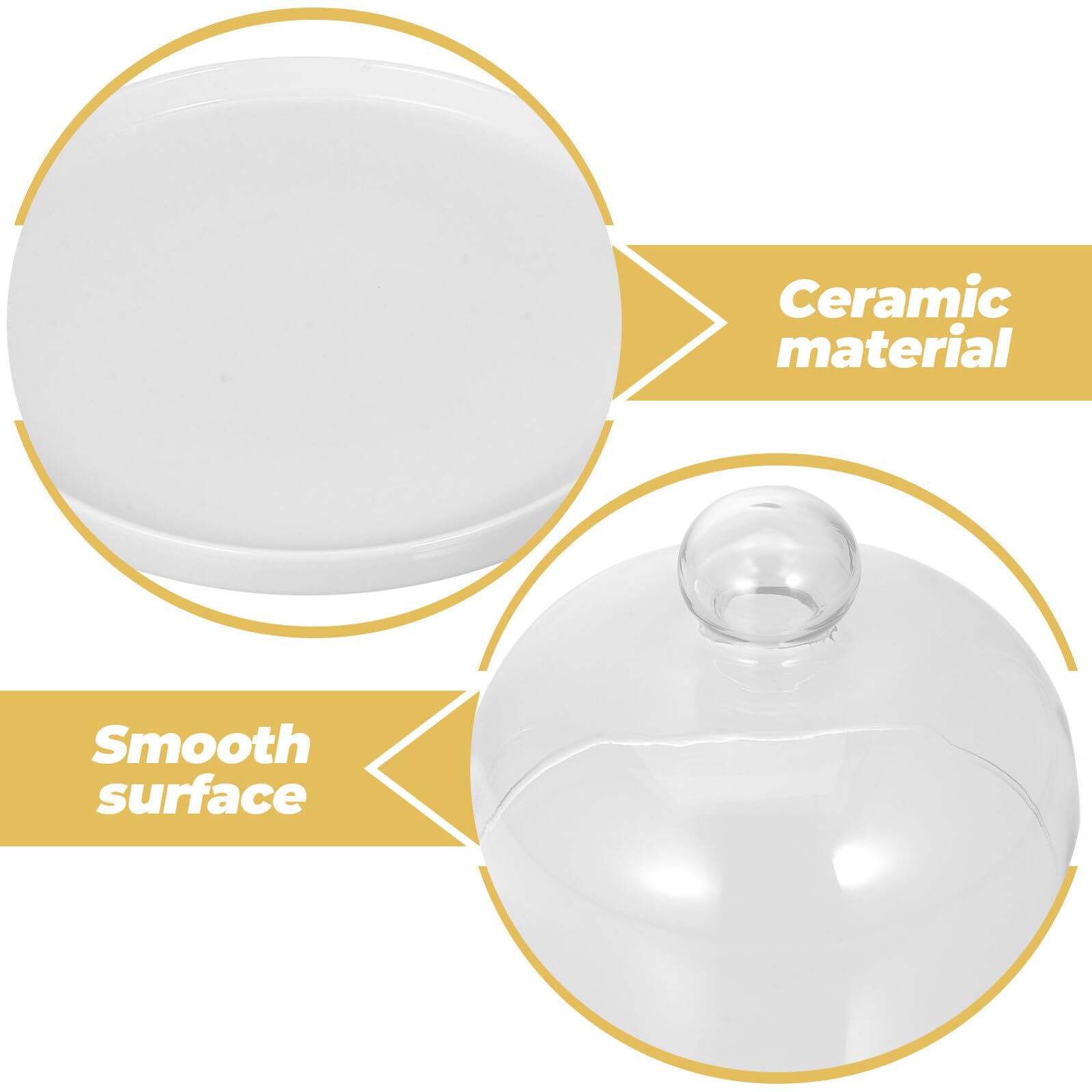 Toyvian Vassoio per Torta in Ceramica con Coperchio in Vetro Trasparente da 16 CM, Piatto da Dessert Copri-Alimenti per Feste e Uso Domestico, Stoviglie Eleganti per Cucina e
