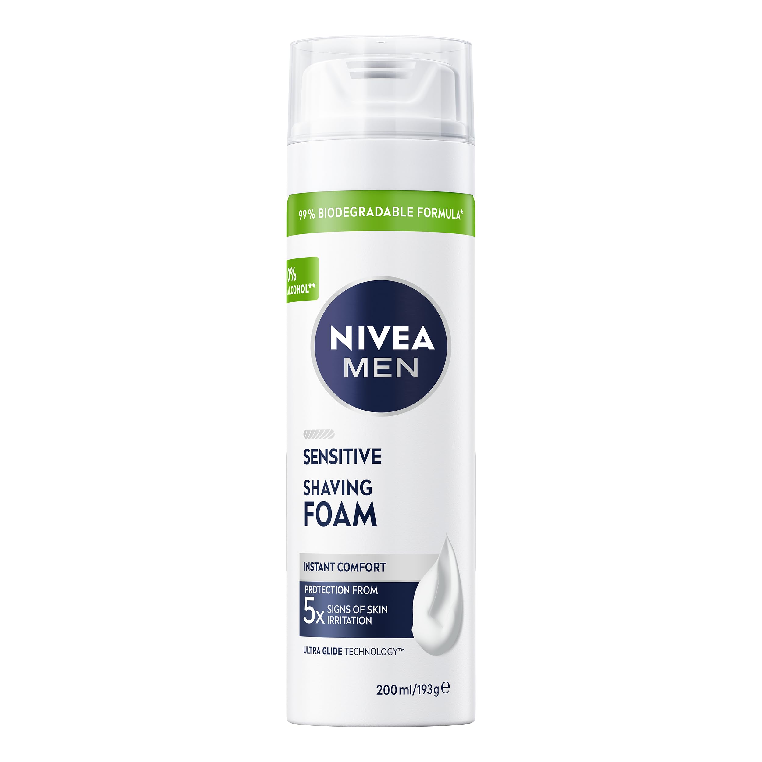 NIVEA MEN Sensitive Shaving Foam Pack of 6 (6 x 200ml) Sensitive Skin Shaving Foam, Shave Gel for Men, Shaving Gel for Irritated & Dry Skin with Witch Hazel