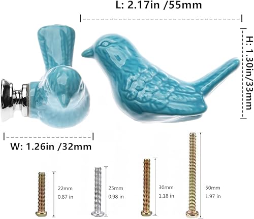 Miniatura 2 de Pomos de cerámica con forma de pájaro para puertas y cajones, pomos para muebles y cocina, tiradores para armarios con tornillos, paquete de 6