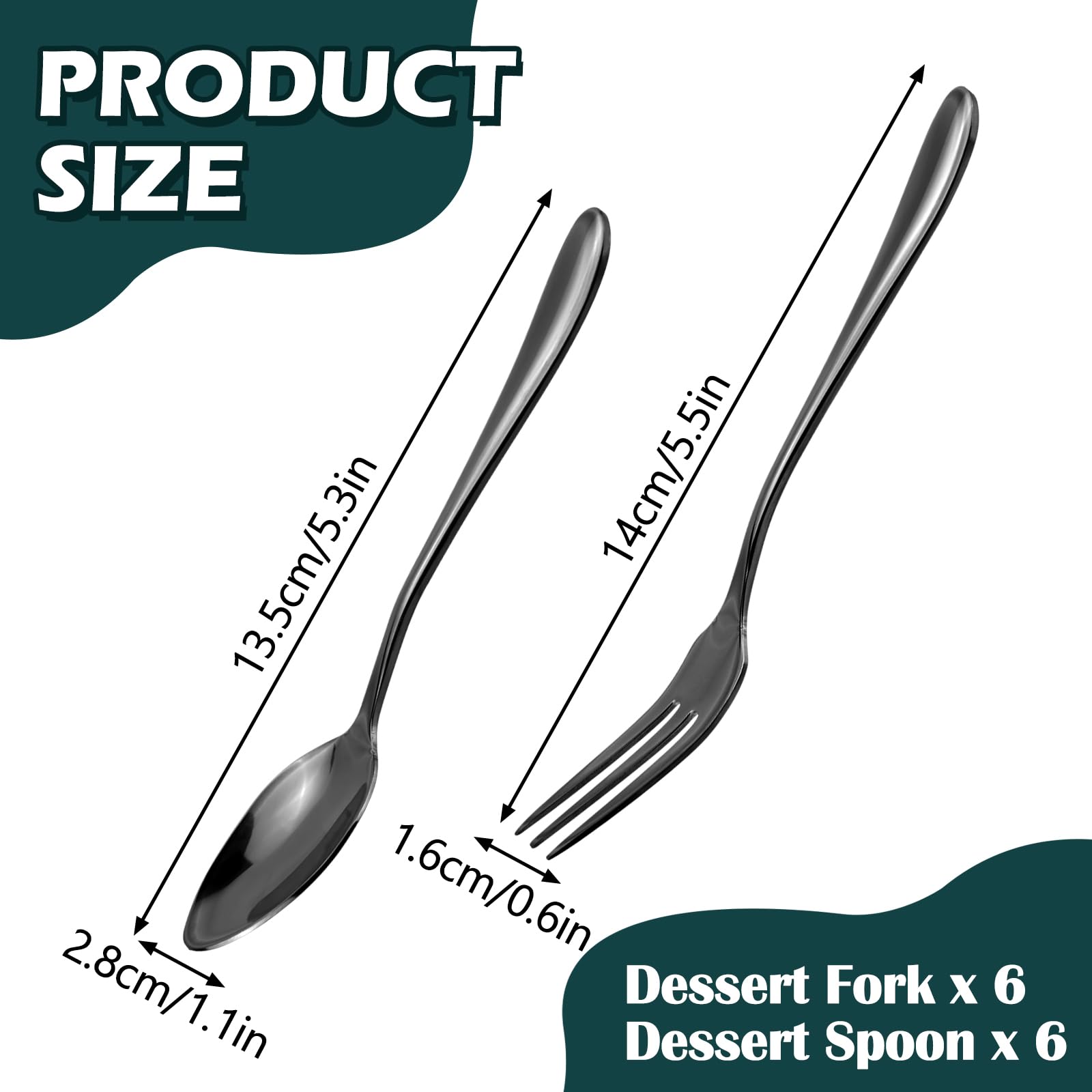 Set 12 Posate Dessert: 6 Forchette E 6 Cucchiai In Acciaio Inox 13,7 Cm - Colorati (Nero, Oro Rosa, Blu, Viola, Iridescente) Per Antipasti, Frutta E Torta
