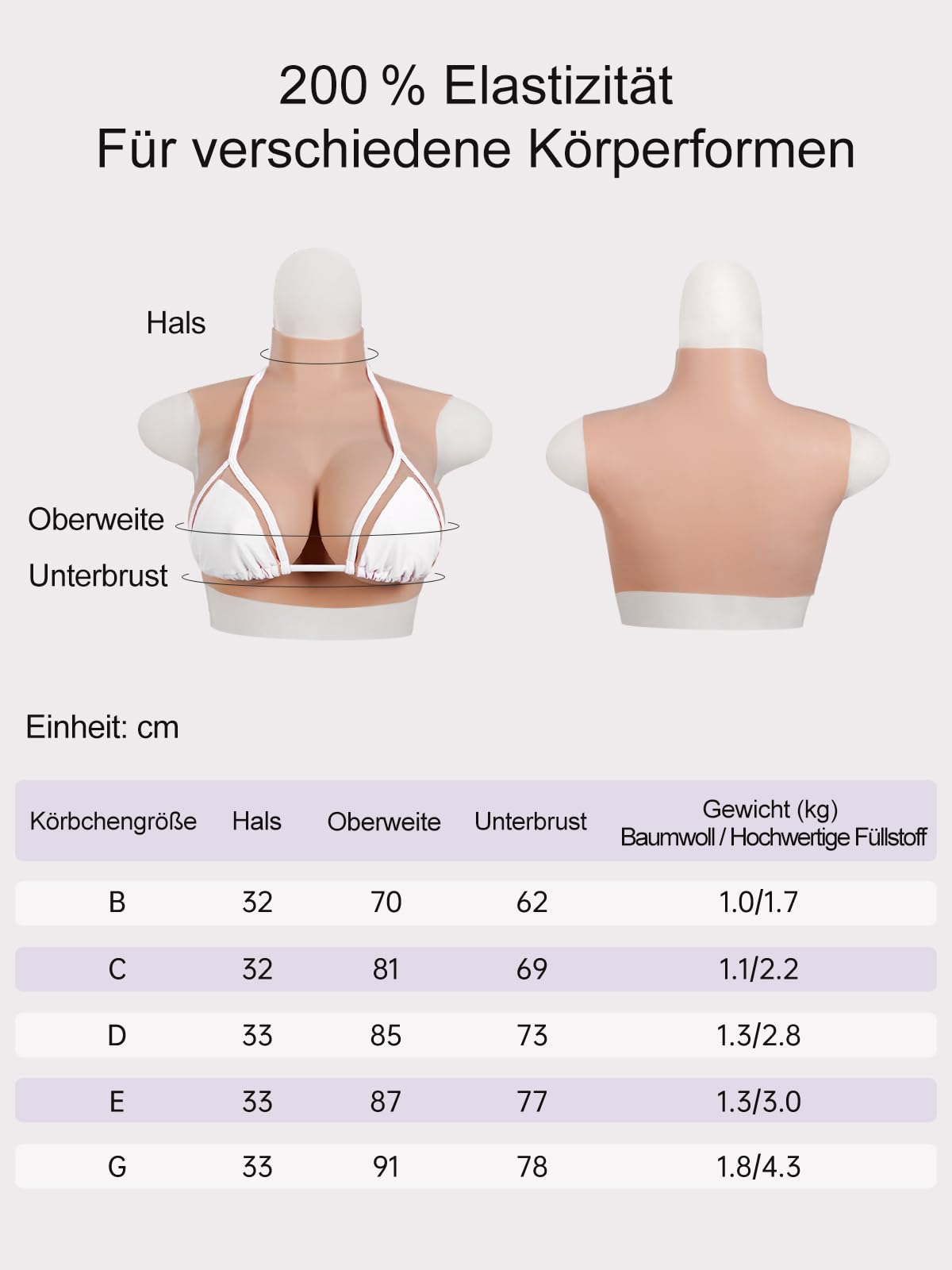 Silikonbrüste [Kurz mit hohem Kragen] – Realistische Silikonbrustplatten & künstliche Brüste, Brustformen für Crossdresser & Cosplay