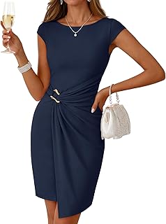 MEROKEETY Women's Summer Cap Sleeve Bodycon Short Dress 2026 Wrap Elegant Cocktail Wedding Guest Party Date Night Dresses