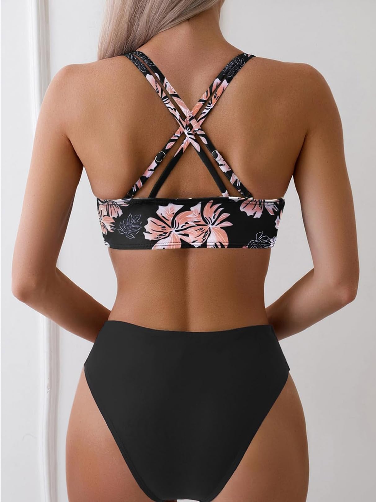Yutdeng Bañador Dos Piezas Mujer Braga Alta Bikini Push Up con Aros Bikinis Reductor Barriga Talle Alto Vientre Plano con Pliegue Traje De Baño Mujer 2 Piezas Ropa de Baño Biquini