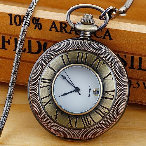 Image of Hollow Roman Digital Pocket Watch Cover for Men, Calendar Roman Dial Men's Pocket Watch with Chain