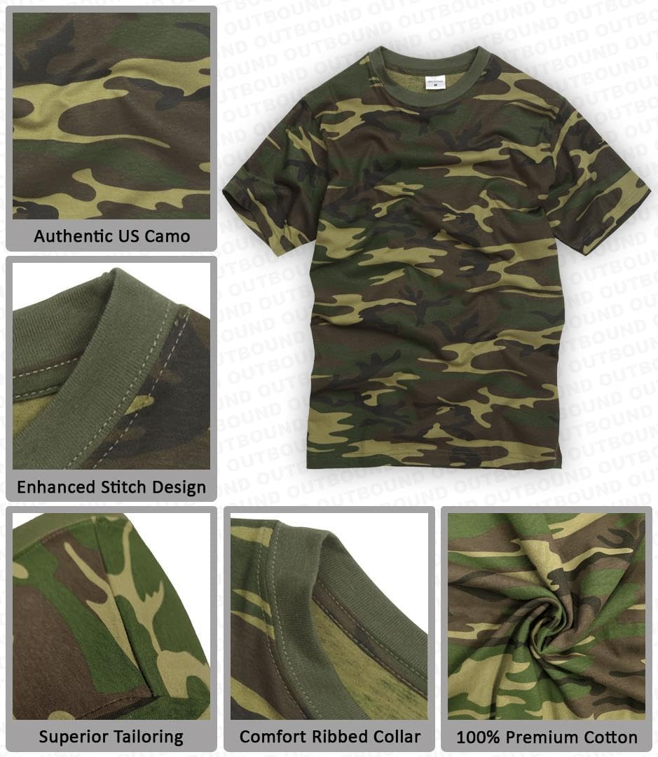 S Short-Sleeve Round-Neck T-Shirt in Army Green Camouflage Pattern, Casual And * Plus Size