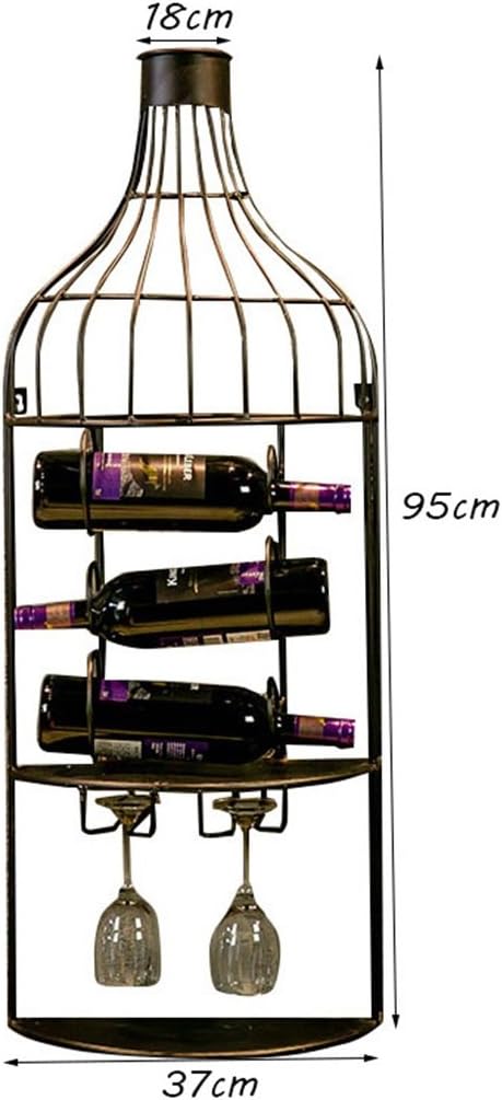 LUNEZY Wine Rack Wall Holder Metal | Wall Shelf Storage Rack Wall-Mount | Wine Bottle Holder | Hanging Wine Glass Holder | Wine Cabinet Loft Vintage Industrial Style (Color : Black)