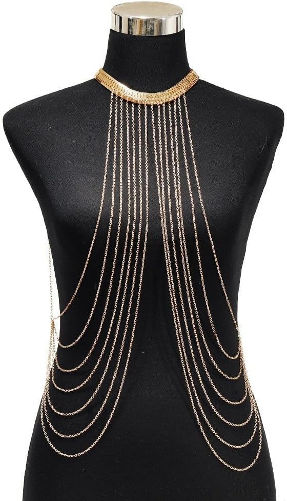 Body Chain Layered Gold Tassels Necklace Fashion Jewelry Belly Waist Bra Boho Hot Bikini Beach Harness for Women Lady Girls