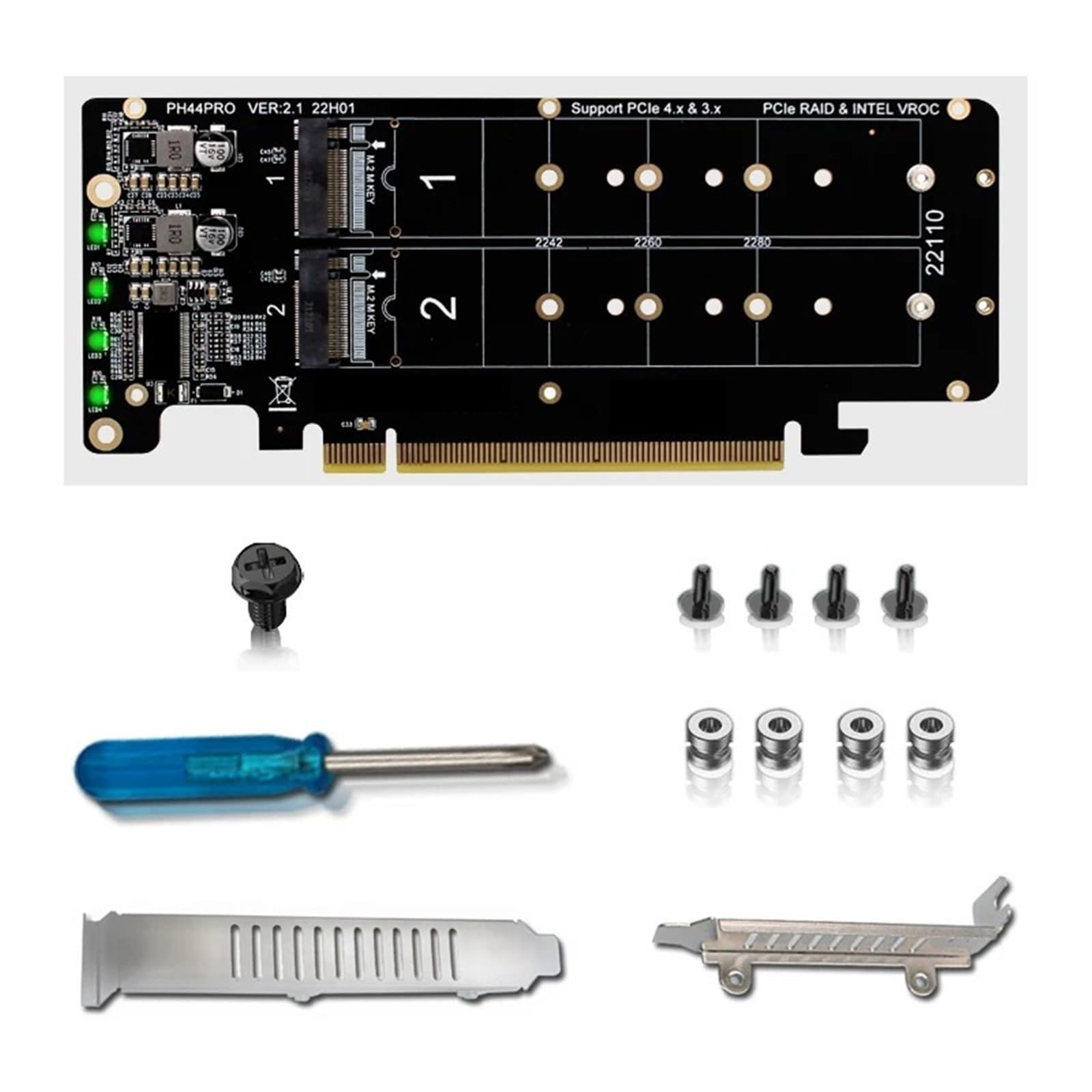 4Port M.2 NVME to PCI Express X16 4.0 Bifurcation Controller M KEY NVME PCIE Split Card for 2230 2242 2260 2280 NVME M2 SSD