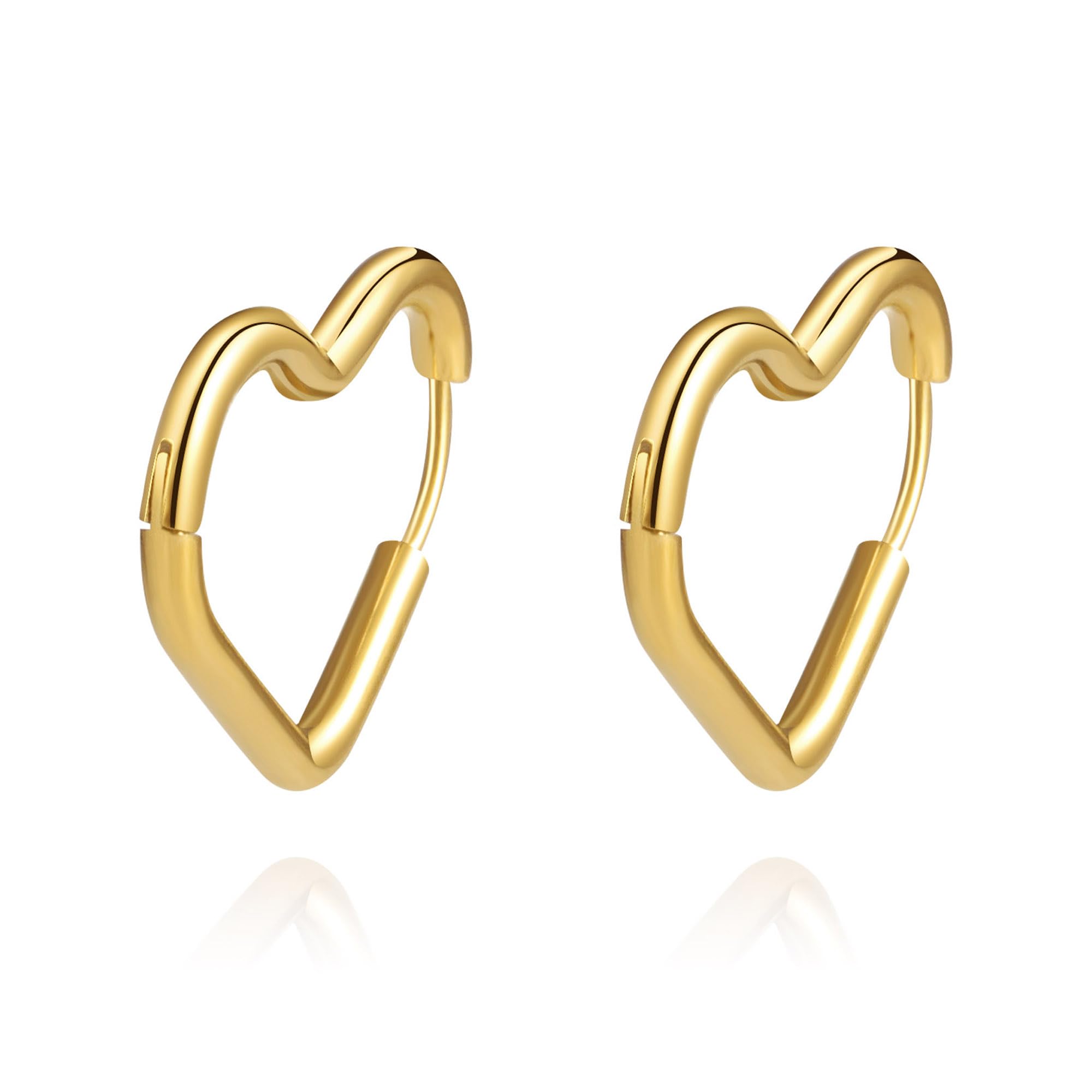 YeGieonrGold Hoop Earrings for Women, Stainless Steel Geometric Rectangle Heart Hoops with 18K Real Gold Plated, Hypoallergenic Earrings Fashion Jewelry for Women Girls