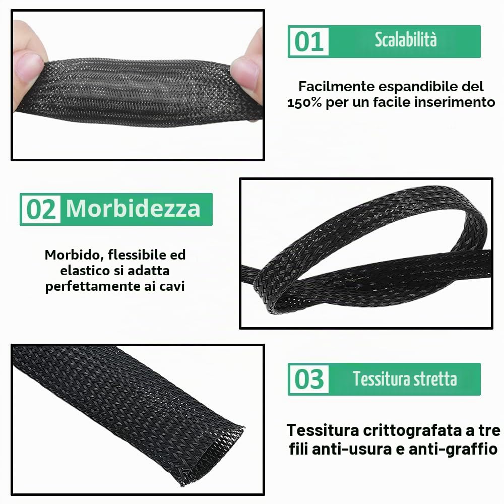 10mm Guaina PET Cavo Intrecciata Manicotto Espandibile Fili Elettrici Gestione Cavi Flessibile Ordinato Protettivo Tubo Isolante Arancia 10 Metri