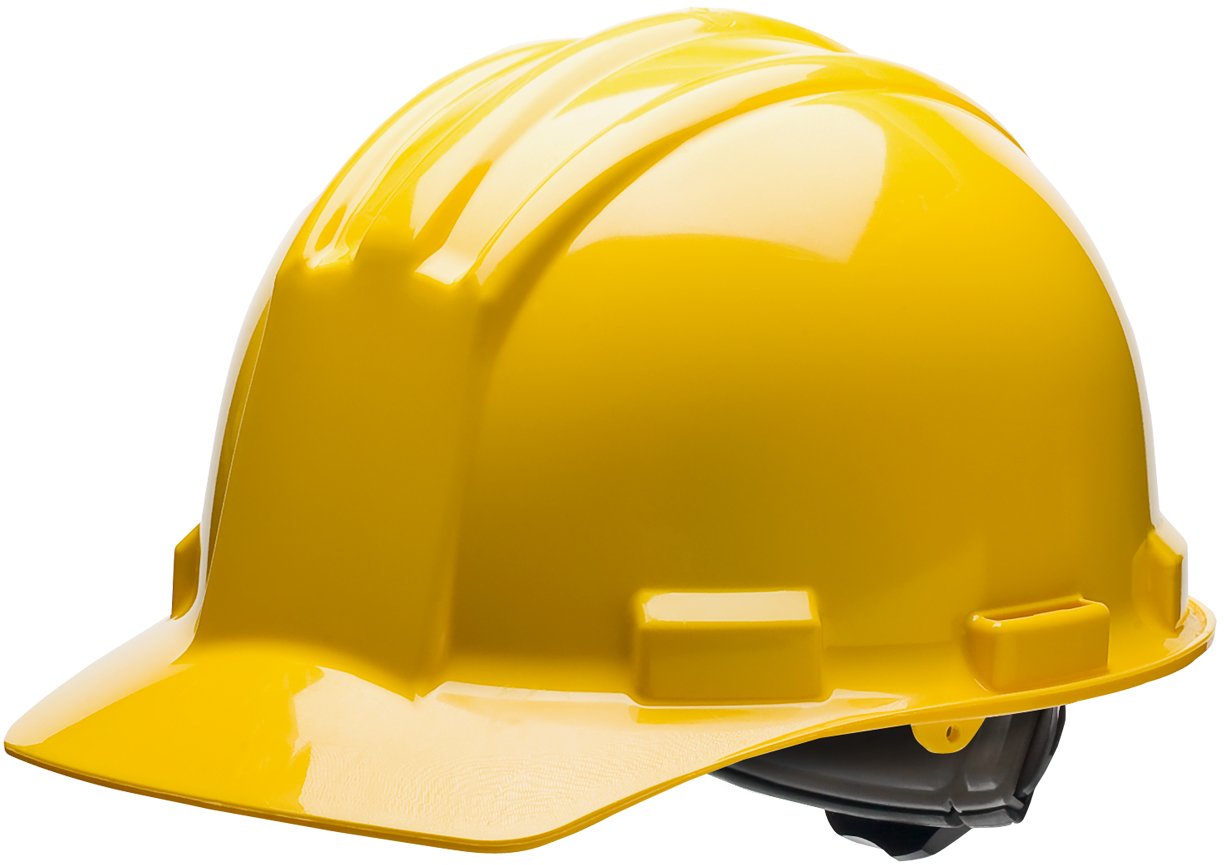51YLR Standard Series Cap Style w/Rain Trough Hard Hat, 4 Point Ratchet Suspension, Poly Brow Pad, Yellow, One Size
