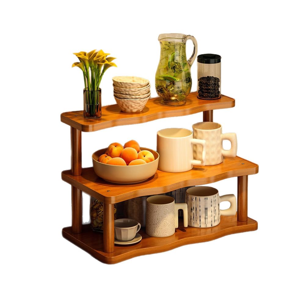 Uck-Kit 3Tier Wooden Mug Holder Countertop, Coffee Station Organizer, Counter Shelf For Tea Coffee Bar Accessories, Matcha Stand, Cup Display, Kitchen Condiment Storage Rack,,11.81In
