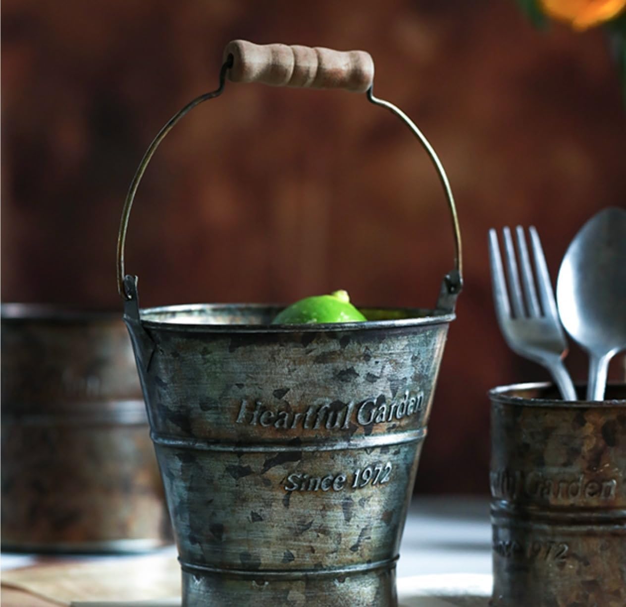 Retro Ice Buckets with Handles Kitchen Ware Barwares Lightweight Portable(10.8x10.5cm)