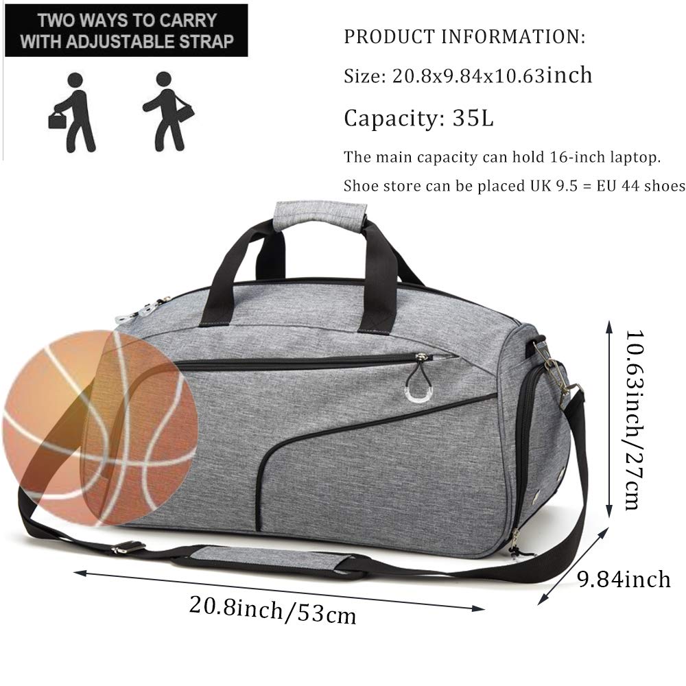 Bolsa de deporte para gimnasio, con compartimento para zapatos, bolsa de viaje impermeable, grande, para entrenamiento, deportes, viajes, vacaciones, fin de semana para hombres y mujeres