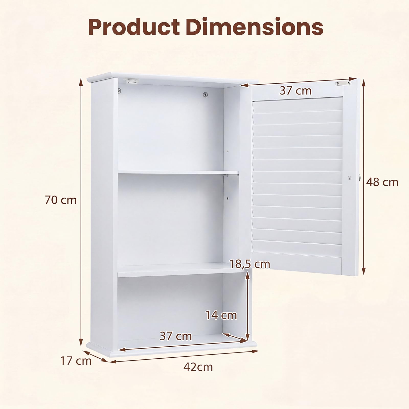 LIFEZEAL Armoire de Salle de Bain Murale avec 3 Étagères de Rangement, 42 x 17 x 70 CM,Meuble de Rangement Suspendu à Une Porte en Bois pour Salle de Bains, Étagère Réglable (Blanc)
