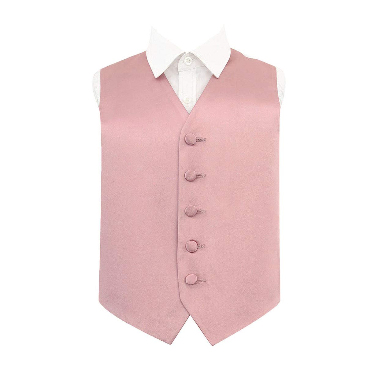 DQT Boys Plain Satin Waistcoat - Wedding Pageboy Formal Suit Vest - Dusty Pink 7-8 Years (28")