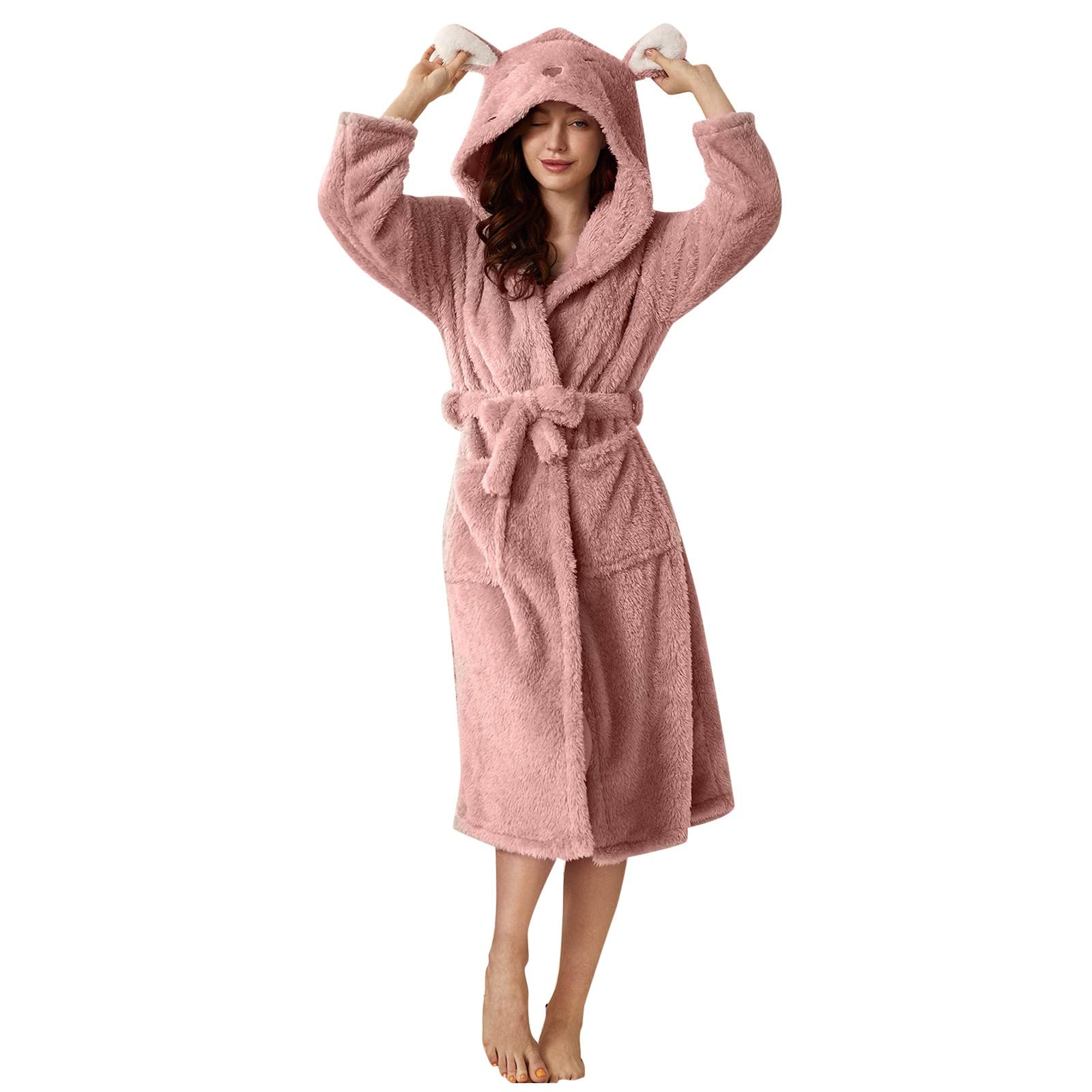 Générique Peignoir Femme avec Capuche Pyjama Absorbant Long Poches Robe De Chambre Doux Leger Confort Eponge pour Voyage, Piscine, Salle De Sport,