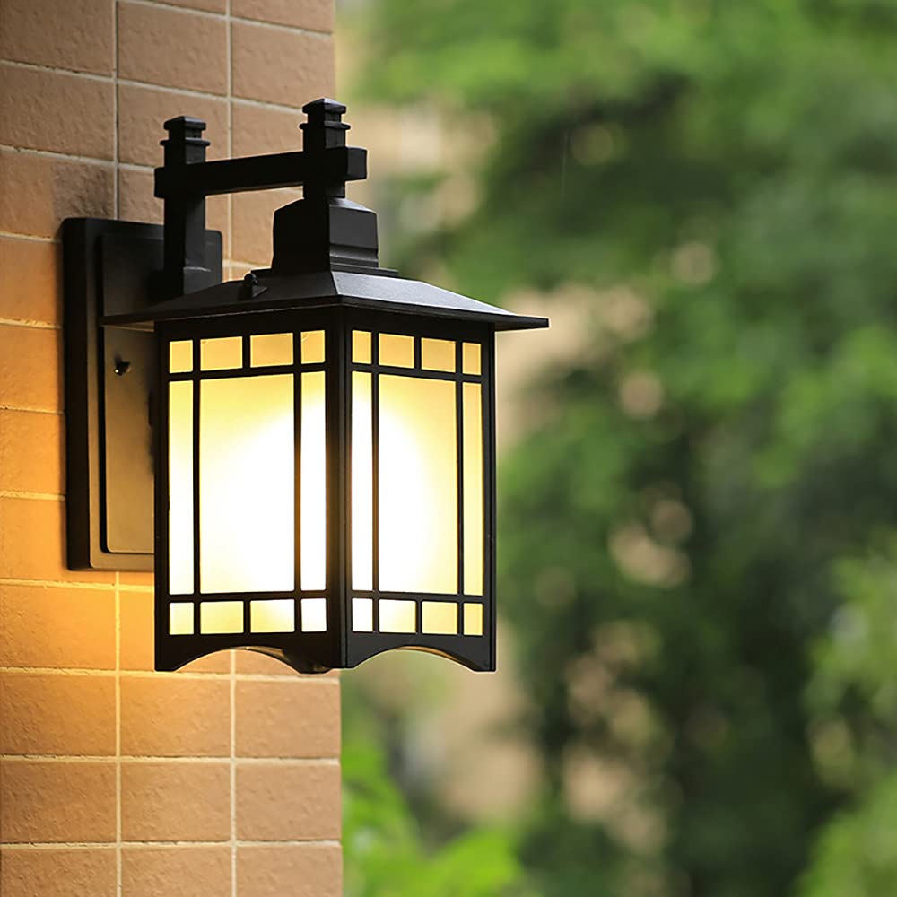 MYXJX Hanging Lights, Matte Black Anti-Rust Wall Mount Light with Glass Shade, E27 Socket Lamp for Porch Entryway Doorway