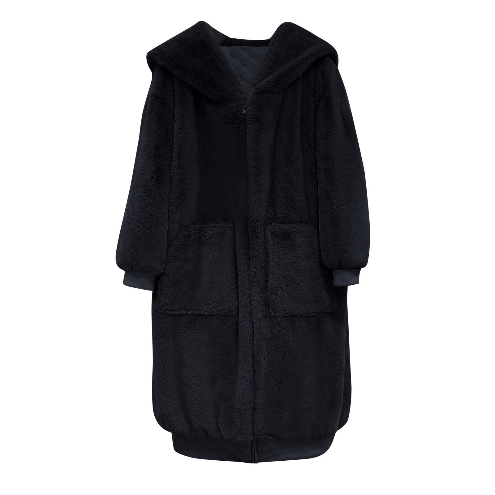 Plüschjacke Damen Lang - Teddy Kapuzenmantel Winter Warm Kapuzenjacke