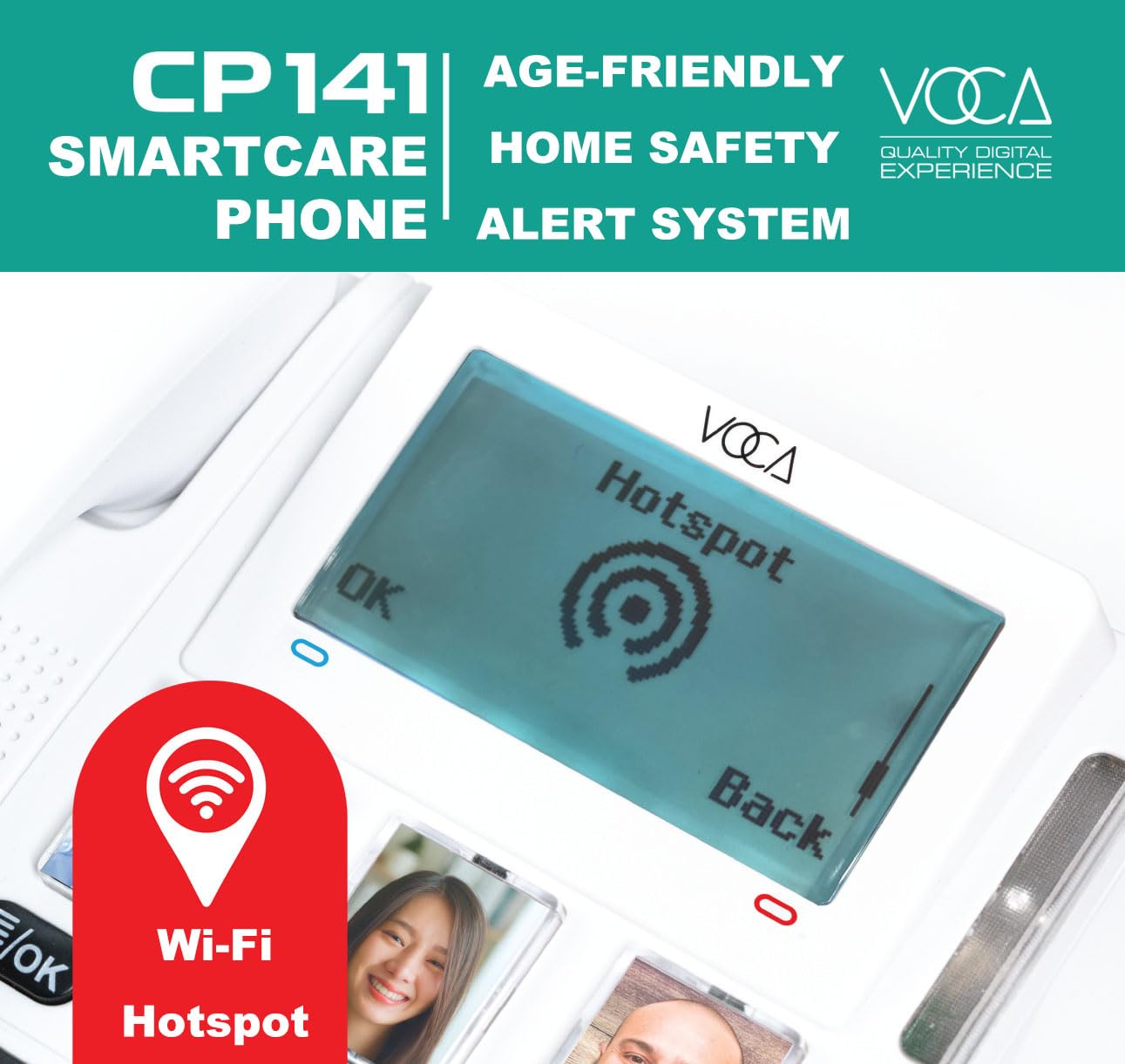 Telefono VOCA con tasti grandi per anziani | Telefono amplificato intelligente wireless CP141 4G | Telefoni ad alto volume per ipoudenti | Braccialetto SOS | Hotspot Wi-Fi | Connetti fino a 10 sensori
