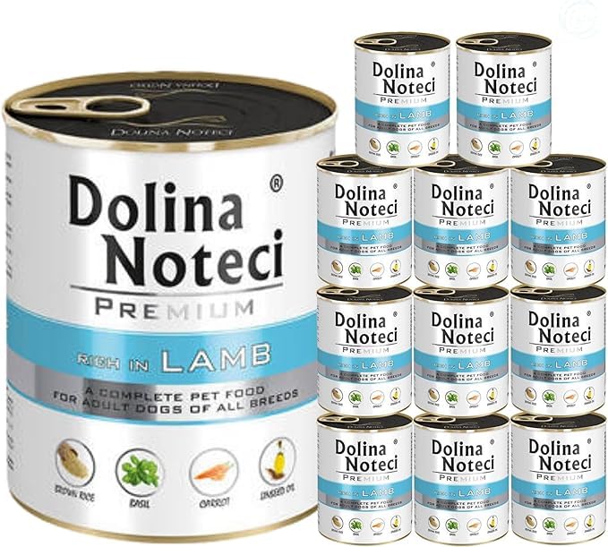 Dolina Noteci Premium – Gluten-Free Wet Dog Food 800g – High Meat Content – Natural Meal for Adult Dogs – No Artificial Additives – Omega 3 & 6 (Lamb, 12x800g)