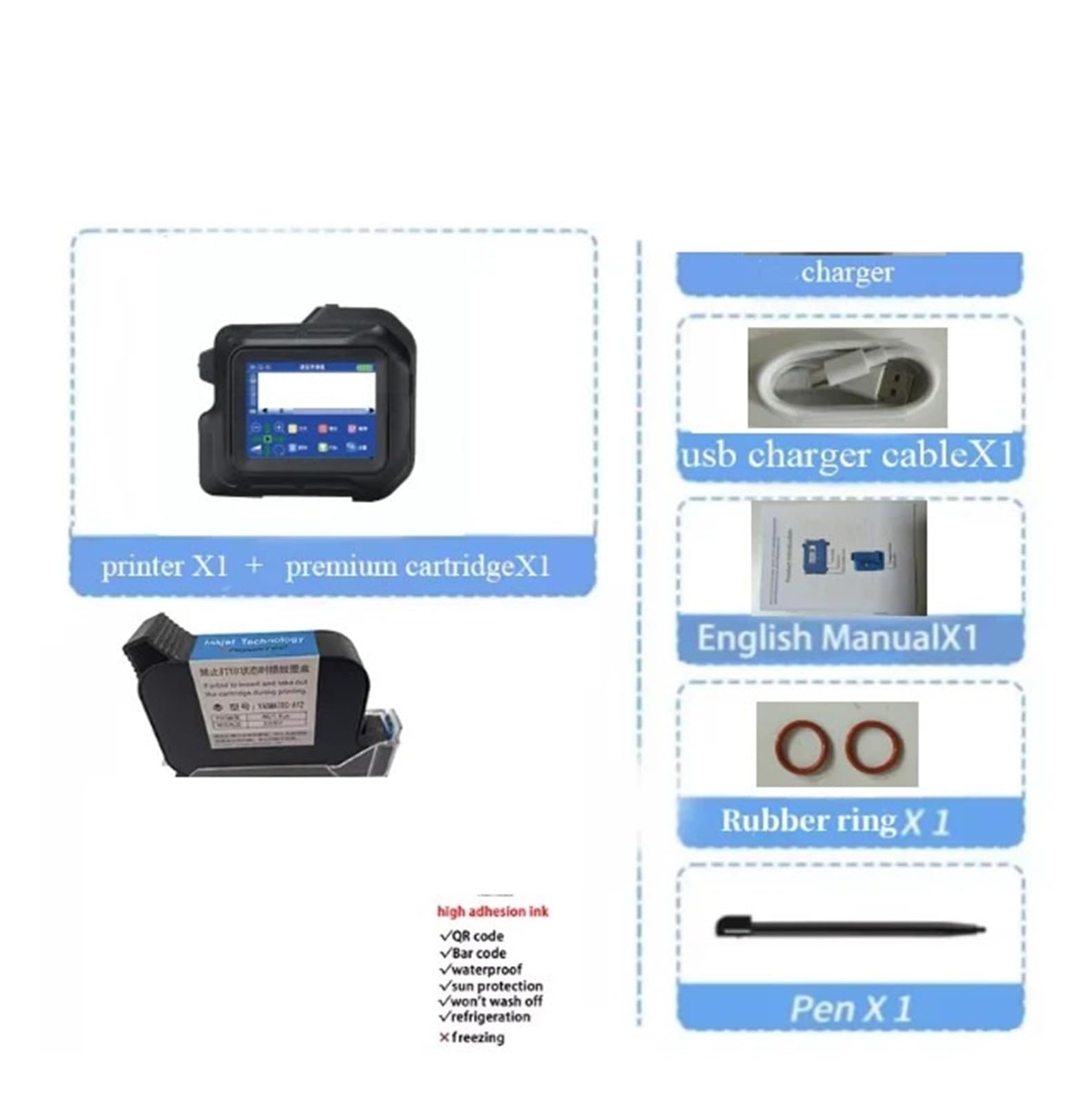 Stampante a getto d'inchiostro termica portatile mini portatile D98 da 12,7 mm, codice di stampa, data, logo, etichetta di scadenza, 28 lingue Su Cartone, Legno(With A12 ink)