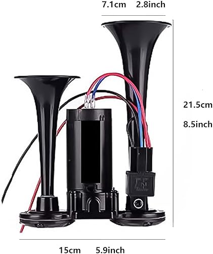 Miniatura 4 de Kit de bocina, 12 V 150 db bocina de aire para coche, súper fuerte, kit de bocina de tren de 2 trompetas con compresor para camiones, camiones,