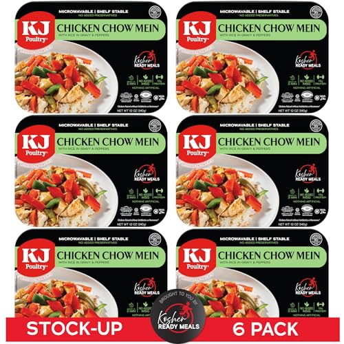 Image of KJ Poultry Kosher Ready Meals - Chicken Chow Mein, MRE Meat Meals Ready to Eat, Gluten Free, Halal, (6 Pack) Prepared Entree Fully Cooked, Shelf Stable Microwave Dinner Travel Military Camping