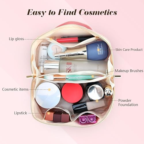 Miniatura 3 de DTBG Bolsa de maquillaje con iniciales personalizadas para mujer, Rosado, Large (4