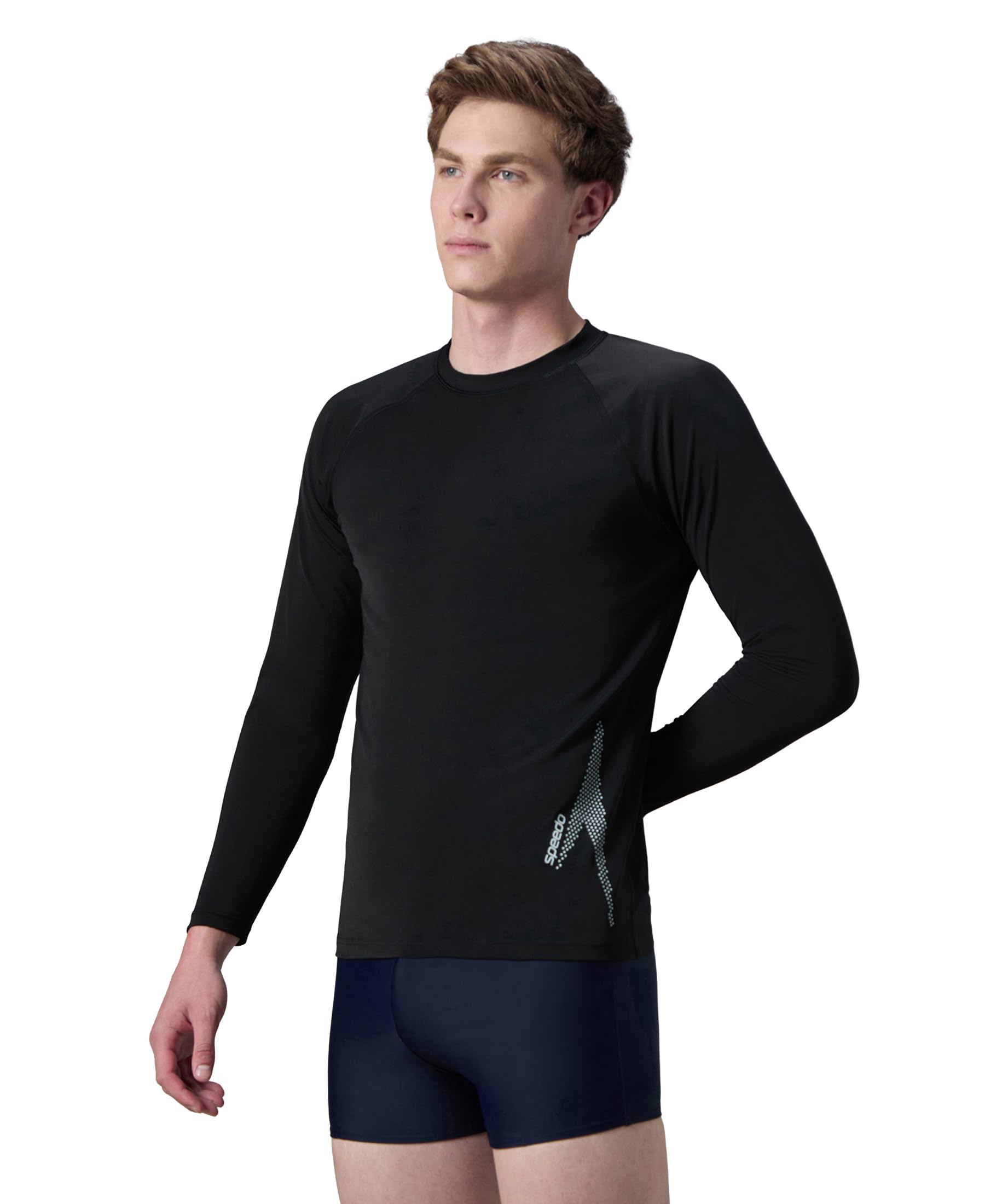 Men's Endurance+ Long Sleeve Performance Suntop | Chlorine Resistance | Quick Drying Fabric | UPF 40+ Sun Protection - Black & Evening Grey-image-27