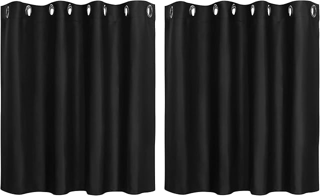 PiccoCasa Darkening window Panel Valances Set Short Tier Curtain Drapes Decoration for Bathroom and Kitchen, 52 Width x 36 Length, 2 Pcs, Black