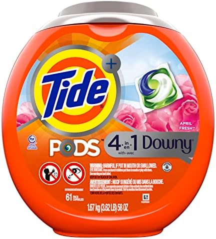Tide PODS Plus Downy 4 in 1 HE Turbo Laundry Detergent Soap Pods, April Fresh Scent, 61 Count Tub – Packaging May Vary Tide PODS Plus Downy 4 in 1 HE Turbo Laundry Detergent Soap Pods, April Fresh Scent, 61 Count Tub – Packaging May Vary