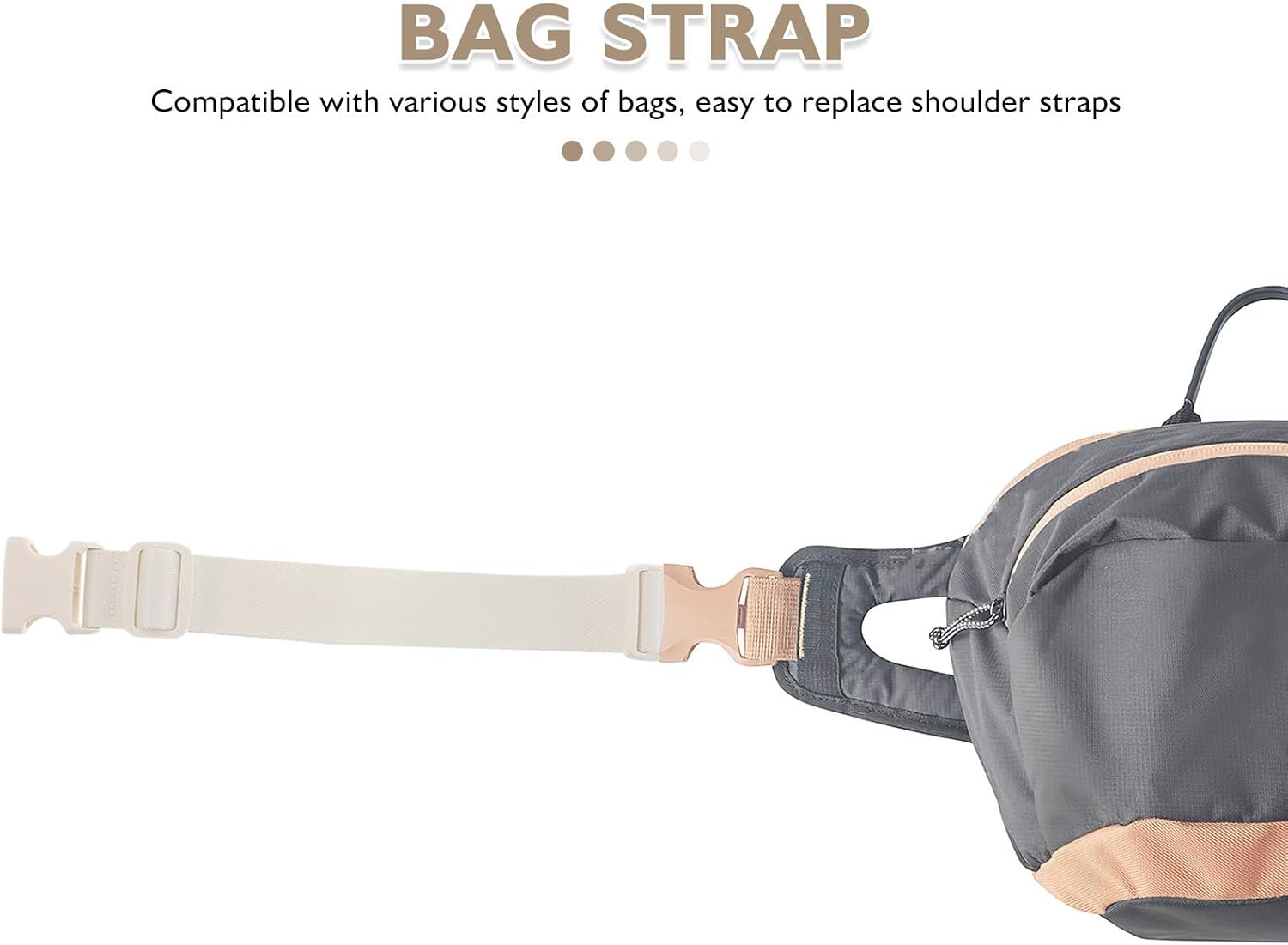 Beige Adjustable Crossbody Strap for Women Shoulder Bags with Clips image 3