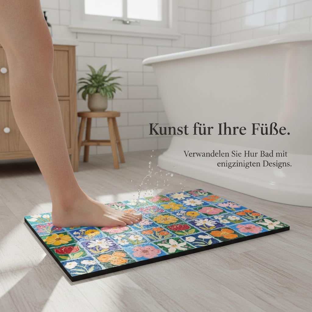 Tappetino da Bagno in atomacea, Fiori B, 80x120cm | Struttura a pavimento, Tappetino Lavabile Mano, doccia, Per cerca praticità