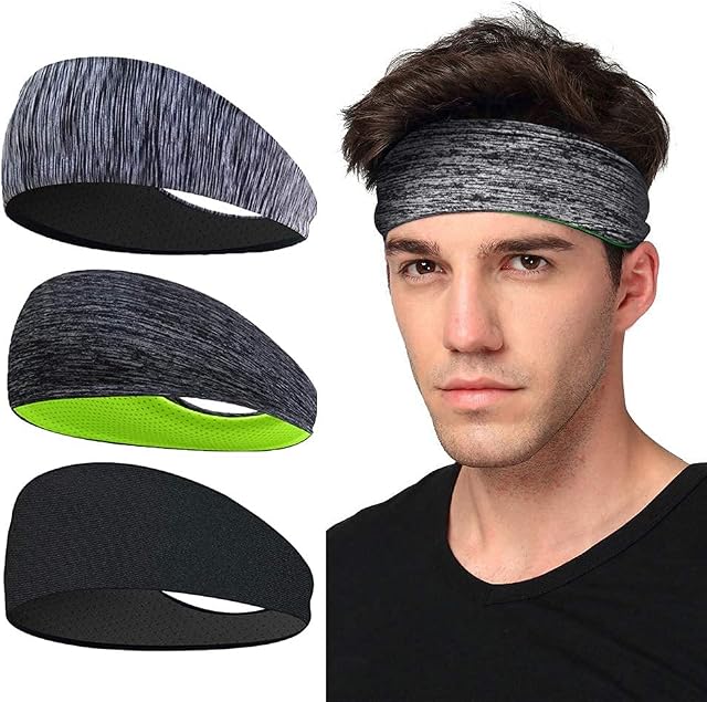 LATTCURE Sports Headband 3 Pack, Headband, Sweatband, Non Slip Headwear Head Band, Turban Winter Headband for Football, Basketball, Soccer, Tennis, Yoga and Golf