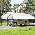 JY QAQA 12 x 20 FT Heavy Duty Metal Carport Canopy with Galvanized Steel Roof, Outdoor Car Tent Metal Garage Shelter for Car, SUV, Trucks and Boats, White