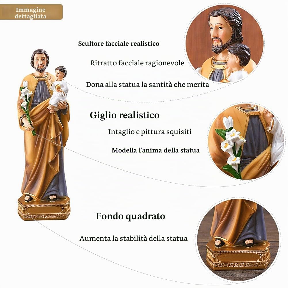 QIANLING Statua religiosa in resina di San Giuseppe con bambino, statuette cattoliche di San Giuseppe da 20 cm, regali religiosi colorati dipinti a mano, adatti per decorazioni religiose, collezioni e