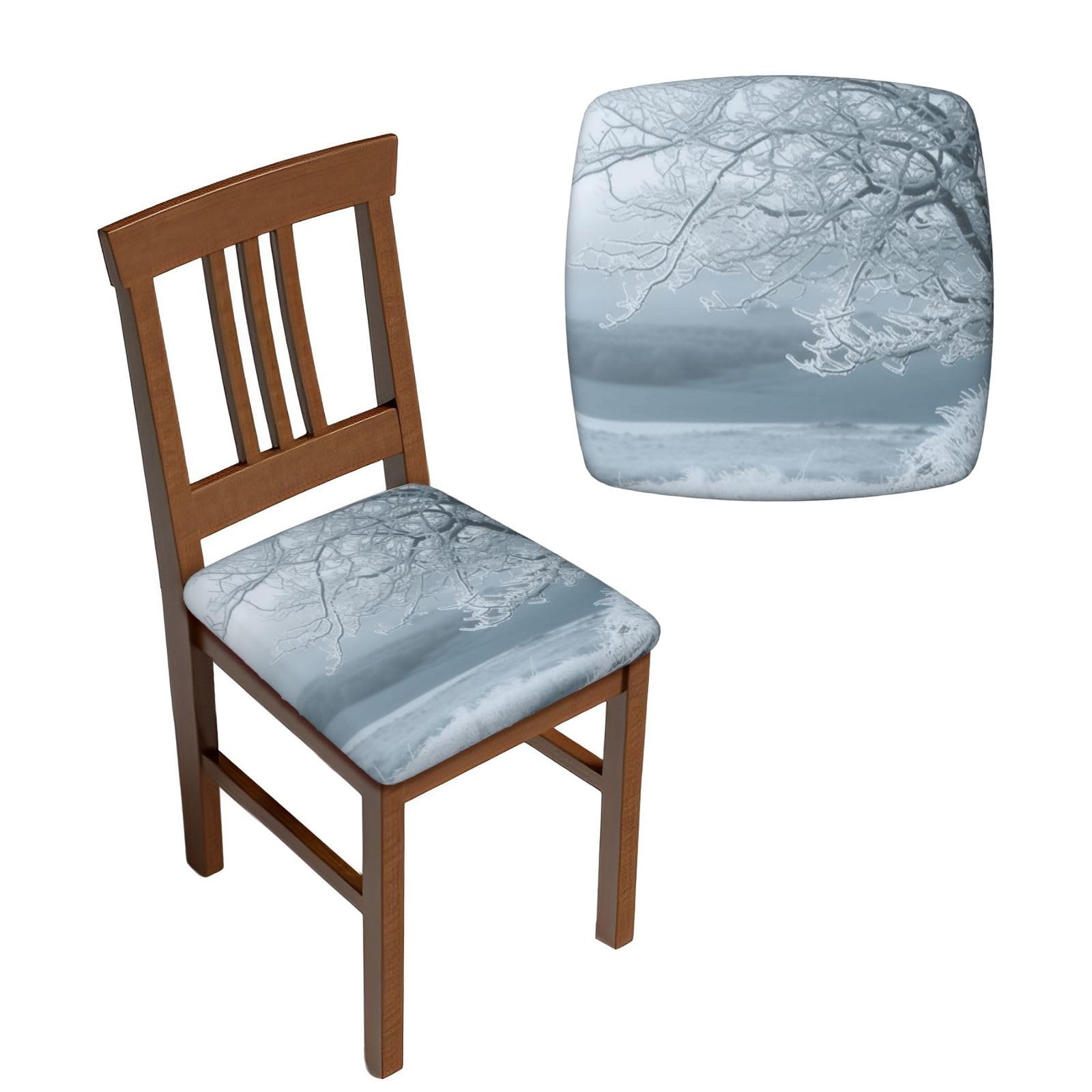 FodPand 6PCS Dining Chair Covers for Dining Room Snow and Frosted Tree Chair Seat Cover Stretch Parsons Chair Slipcover Removable Washable Seat Cushion Slipcovers Cover for Kitchen Office