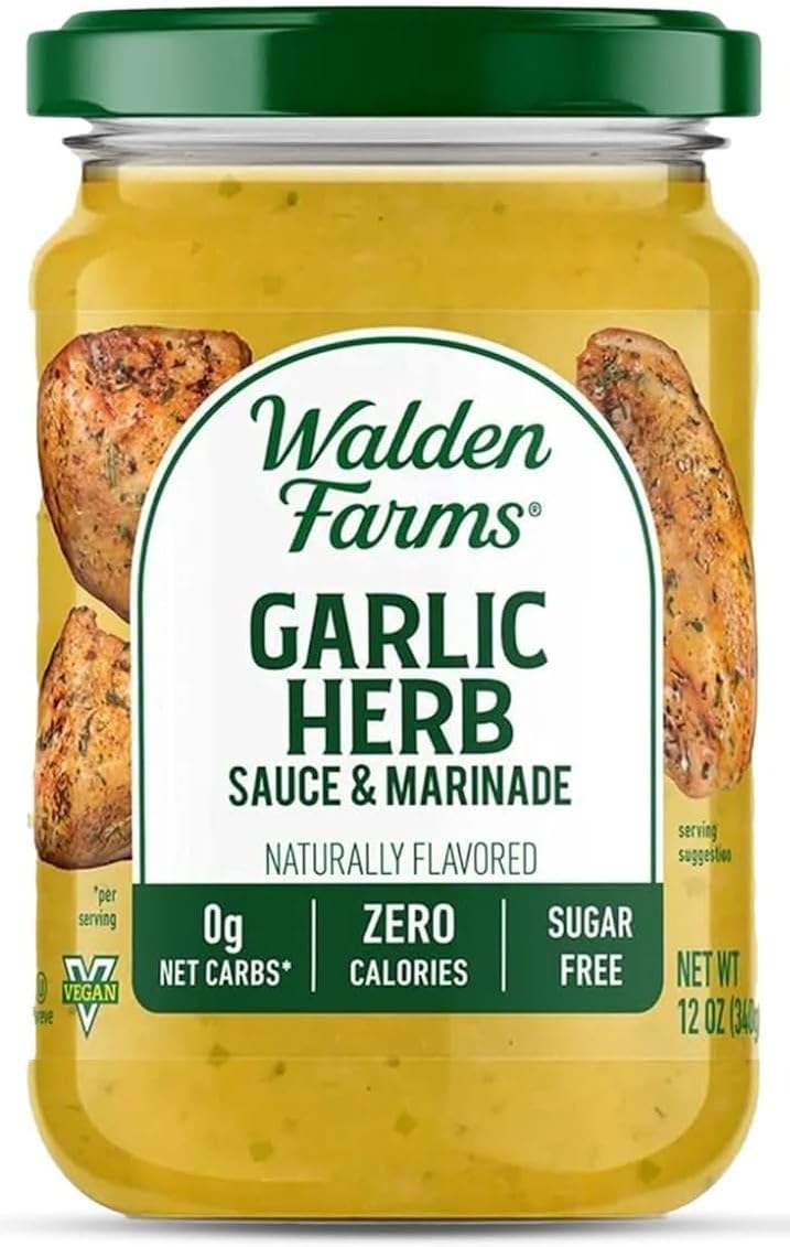 Walden Farms Garlic Herb Sauce – Zero Calorie, Sugar Free, Keto & No Carb Savory Sauce for Pasta, Veggies, Chicken & More – 12 oz Bottle