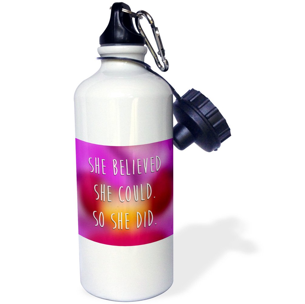3dRose "She believed she could. So she did. Motivational quote. Flip Straw" Water Bottle, 21 oz, White