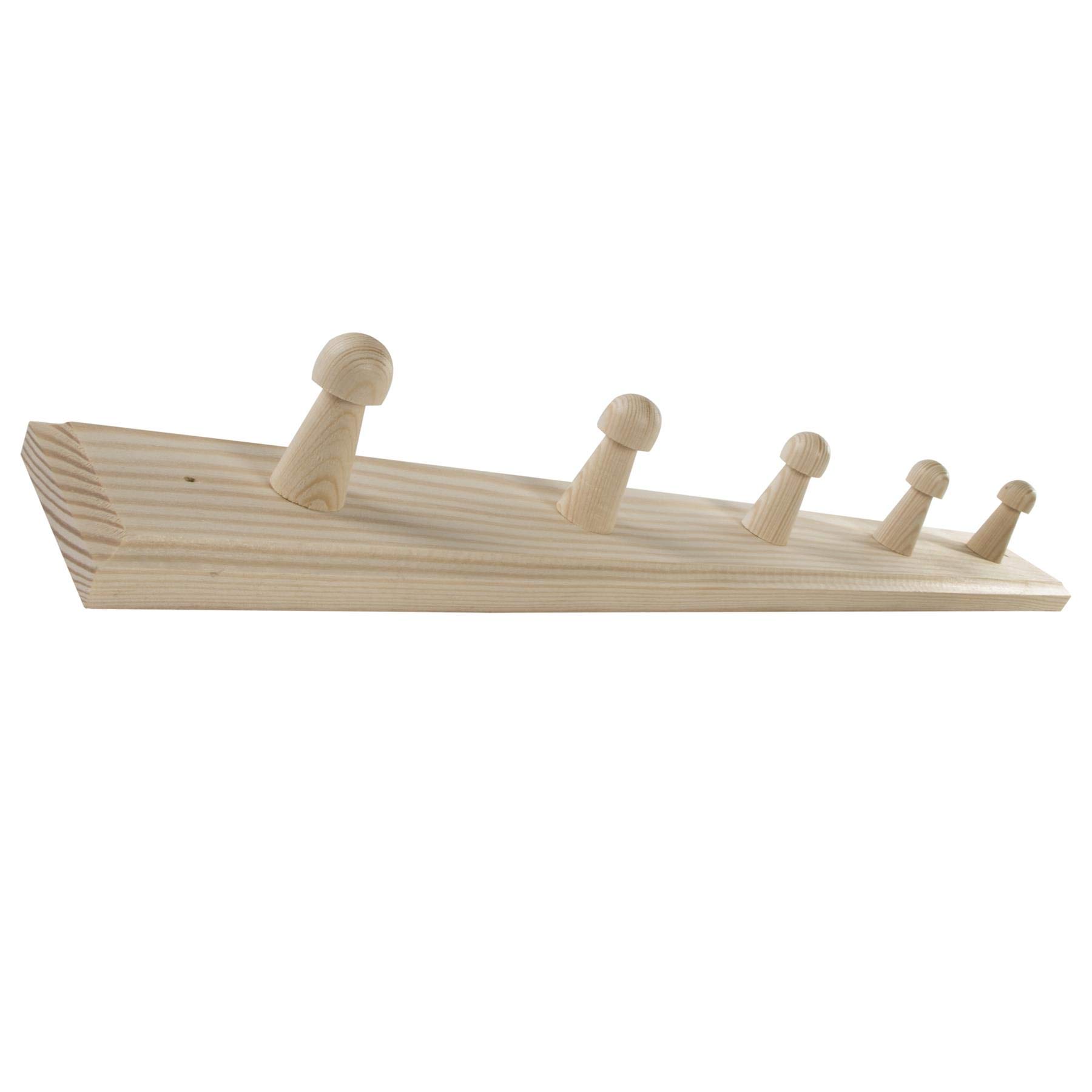 Woodeedoo Light Brown 5 Pegs Wooden Door Hooks Coat Rack Hanging Storage Clothes Holder Wall Mounted Hanger | Unpainted & Untreated Plain Pine Wood