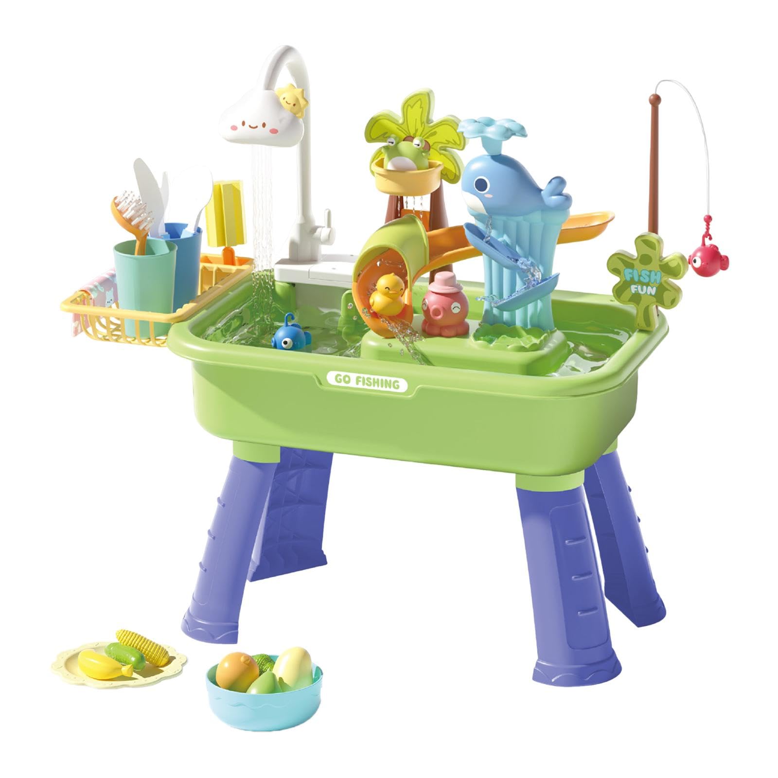 F Fityle 43 Pezzi di Giocattoli da Cucina, Set da Gioco da Cucina, Regalo di Compleanno, Tavolo sensoriale da Cucina, lavastoviglie, Set di Gioco di Ruolo, Verde