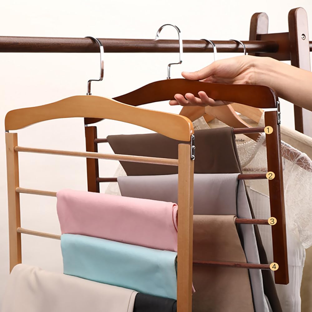 2 Grucce Pantaloni In Legno Salvaspazio - Per Armadio, 4 Livelli, Ganci Ruotabili 360° - Foto 4